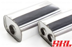 U25F38063-52 глушитель овальный 220х150 мм, длина 380 мм, 1 вх. 63 мм, 2 вых. 52 мм